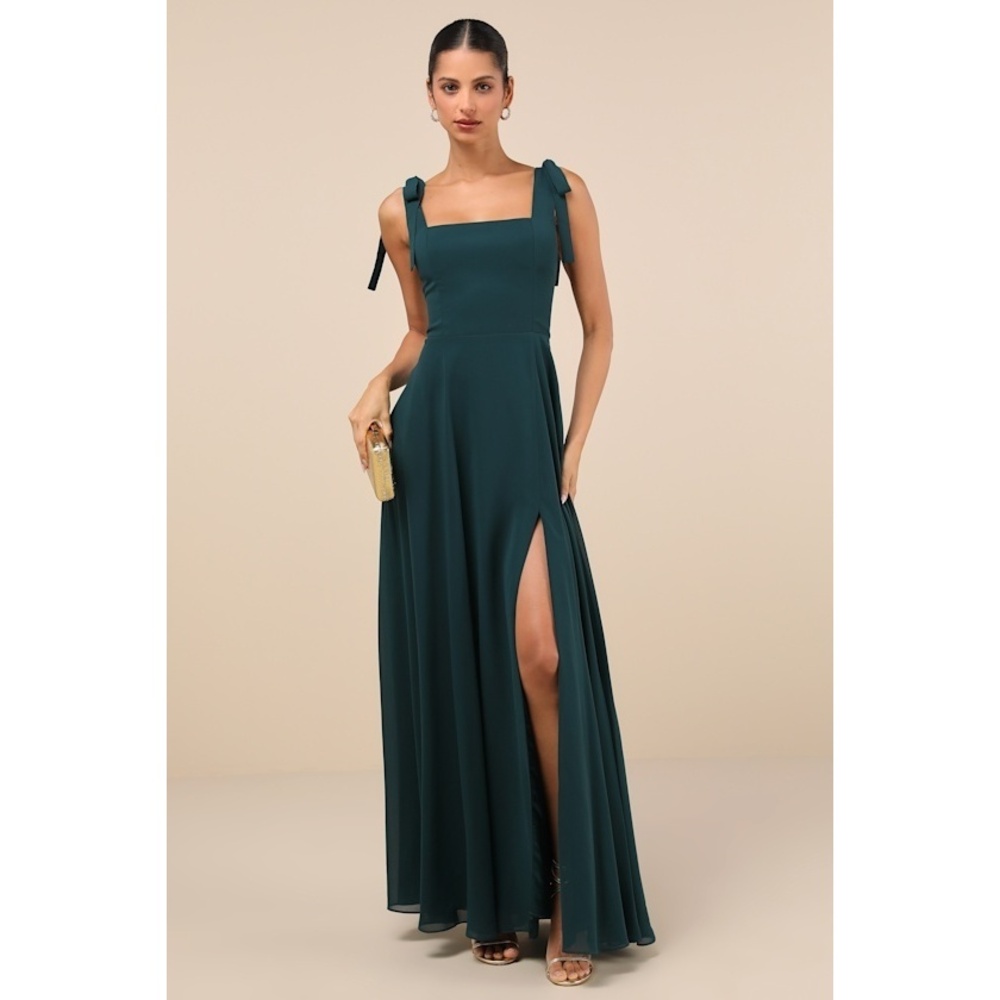 Lulus Love Me Forever Emerald Green Tie-strap Square Neck Maxi Dress - Size L